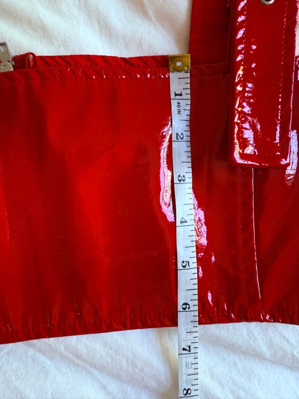 Red Patent Leather Corset Crop Top Buckle Strap Vinyl Bustier M - Picture 6 of 8
